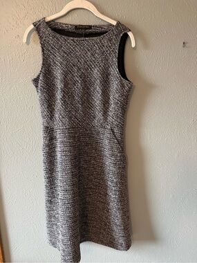Banana Republic Black and Gray Tweed Midi Sheath Dress